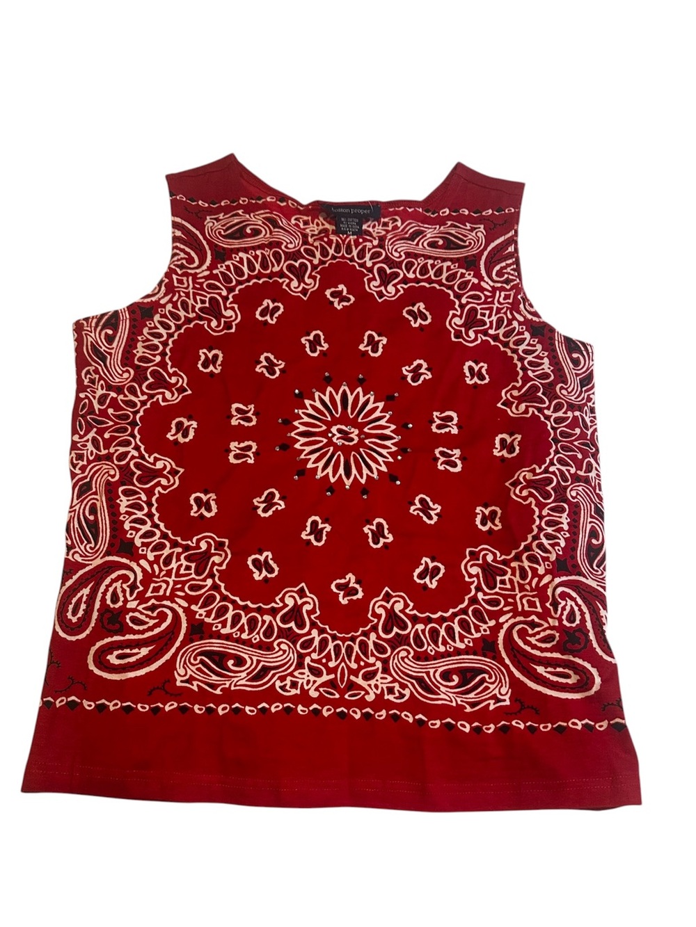 Boston Proper NWT Red Bandana-Print Sleeveless Tank Womens Size M